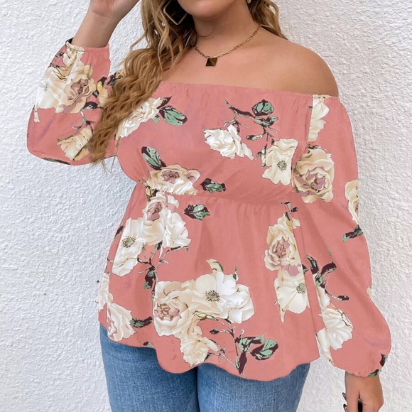 Boho Plus Floral Print Off Shoulder Cottagecore Top - Picture 8 of 9